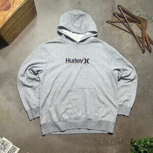 Hurley Basic Embroidered Hoodie Mens XL Grey Spellout Essentials Sweatshirt